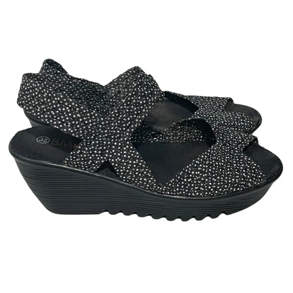 Bernie Mev Womens Polka Dot Sandals Peep Toe Wedge Black White Comfort 38 US 7 - Picture 4 of 9